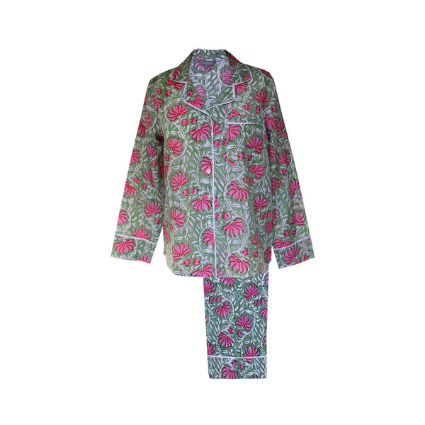 Lime Tree Cotton Block Print Pajamas