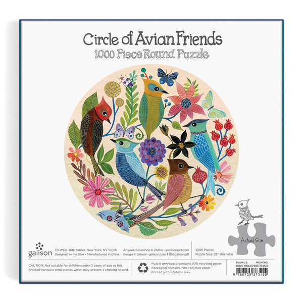 Circle of Avian Friends 1000 Piece Round Puzzle by Geninne Zlatkis