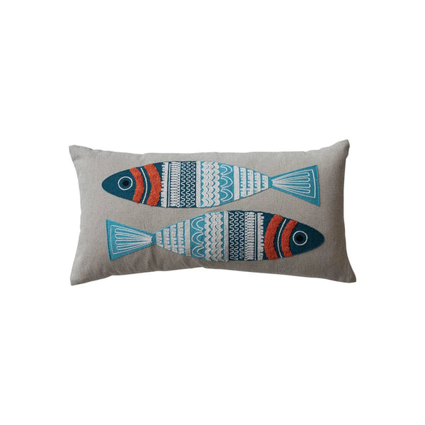 Embroidered Lumbar Fish Pillow