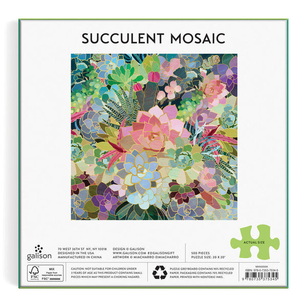 Succulent Mosaic 500 Piece Foil Puzzle Artist: Mia Charro
