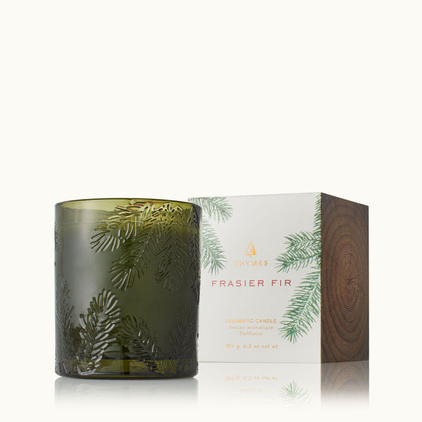 Thymes Frasier Fir 6.5oz Molded Green Glass Candle